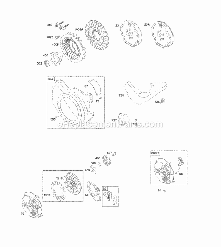 Blower Housing Flywheel Diagram and Parts List for 127332-0133-B8  Briggs and Stratton Engine